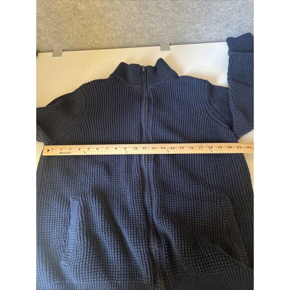 LL Bean Men's‎ Waffle Knit Full Zip Organic Cotton Sz XL Grandpa Navy Blue - Picture 6 of 13